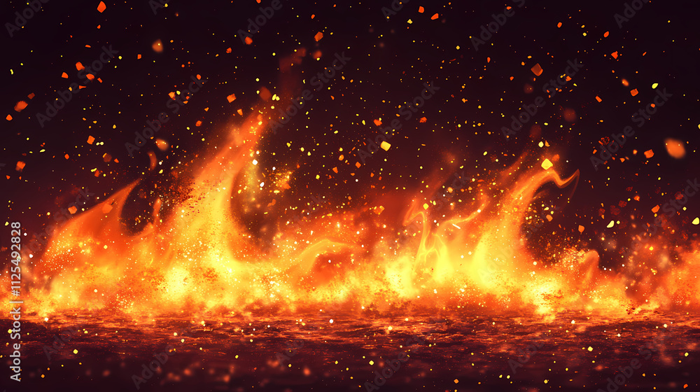 Flame hell floor burn sparks embers hot volcano lava magma underworld. Ember. Illustration Flame hell floor burn sparks embers hot volcano lava magma underworld. Ember. Illustration