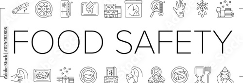 food safety hygiene inspection icons set vector. contamination inspection, regulation bacteria, pathogens allergens, contamination food safety hygiene inspection black contour illustrations