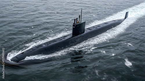 A U.S. Navy submarine surfacing amidst icy waters during an Arctic operation.