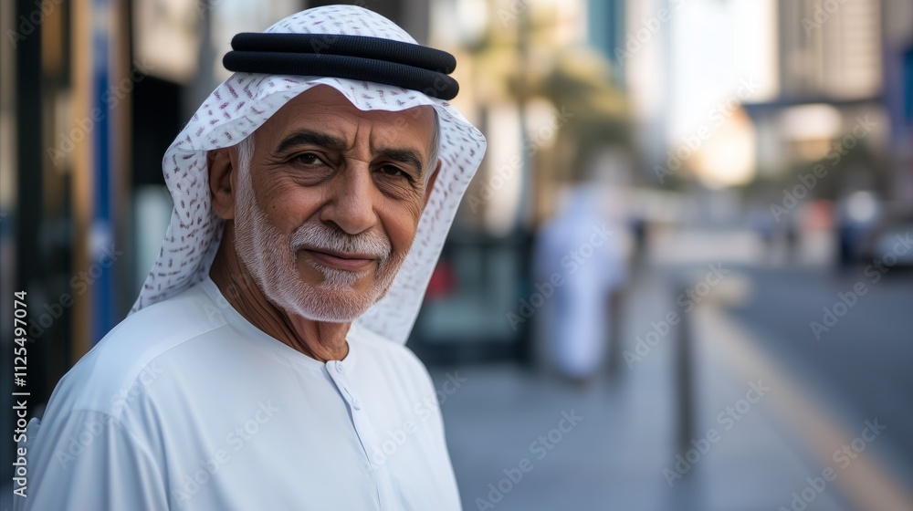 Man with a white turban and mustache is standing on a sidewalk Man with a white turban and mustache is standing on a sidewalk