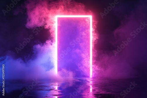 Glowing neon rectangle enveloped in smoke photo