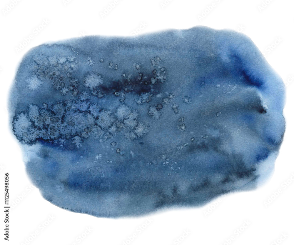 Large dark blue watercolor stain with water stains. Abstract winter background hand-painted. Wallpaper for design. Indigo color strokes on the paper for posters, banner, template postcard design Large dark blue watercolor stain with water stains. Abstract winter background hand-painted. Wallpaper for design. Indigo color strokes on the paper for posters, banner, template postcard design
