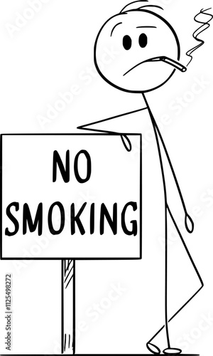 No smoking, no cigarettes , vector cartoon stick figure or character illustration.