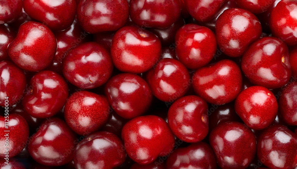 A vibrant and close-up image showcasing a pile of fresh, juicy red cherries with stems. Perfect for illustrating concepts of summer, harvest, and healthy eating with bold, natural colors, texture, bac A vibrant and close-up image showcasing a pile of fresh, juicy red cherries with stems. Perfect for illustrating concepts of summer, harvest, and healthy eating with bold, natural colors, texture, bac