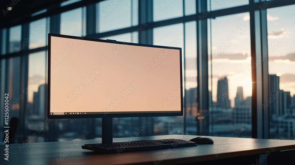 Modern Desktop Computer Near City View Window Modern Desktop Computer Near City View Window