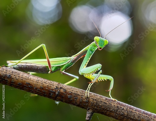 Wallpaper Mural Green praying mantis is on a branch. It has a long green body and long legs Torontodigital.ca