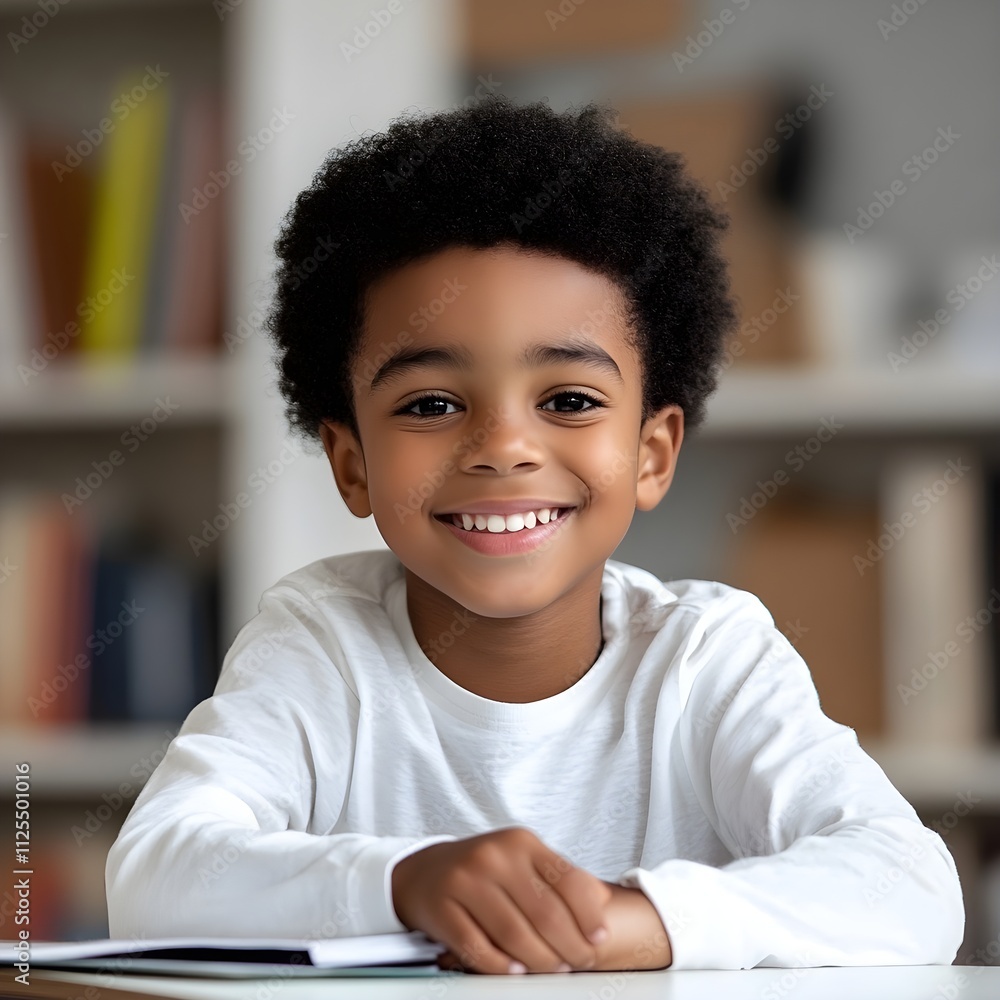Fototapeta premium Cute little boy posing in his classroom 