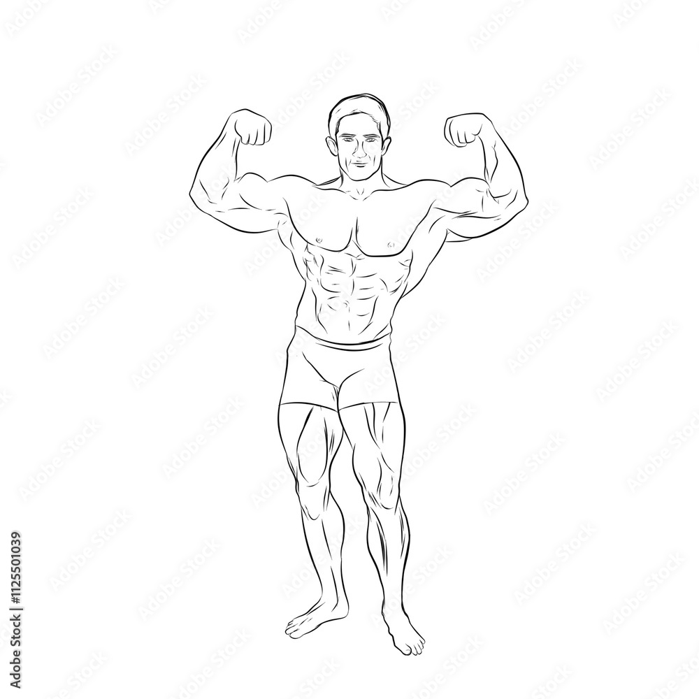 bodybuilder sketch illustration posing on white background bodybuilder sketch illustration posing on white background