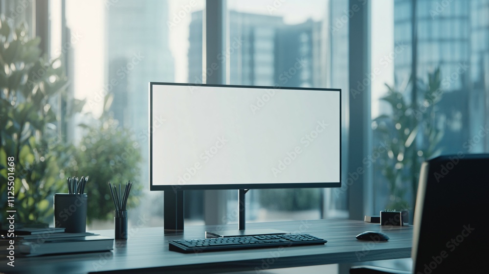 Modern Office Workspace With Blank Computer Screen Modern Office Workspace With Blank Computer Screen