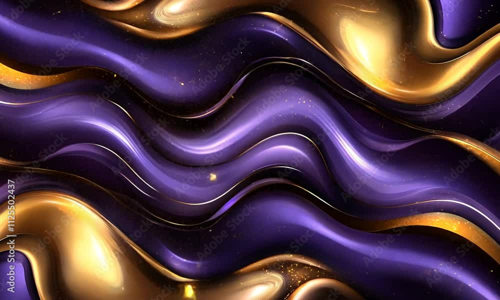 Abstract Purple and Gold Liquid Waves with Glittering Particles: A Luxurious Digital Art Abstract Purple and Gold Liquid Waves with Glittering Particles: A Luxurious Digital Art