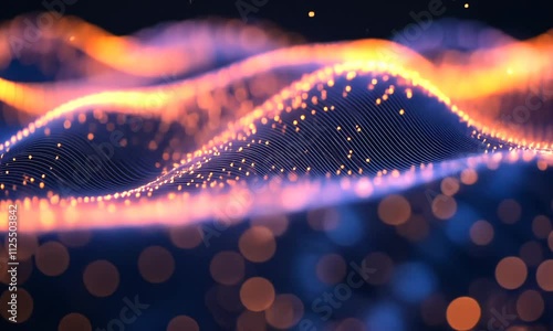 Abstract Digital Waveform: Glowing Particles and Lines