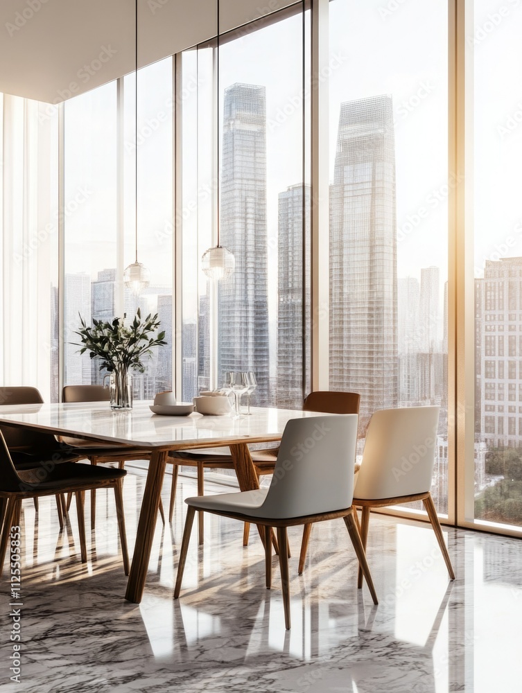 Fototapeta premium Modern Luxury Living Room with City View