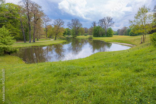 Serene Pond in Lush Spring Landscape