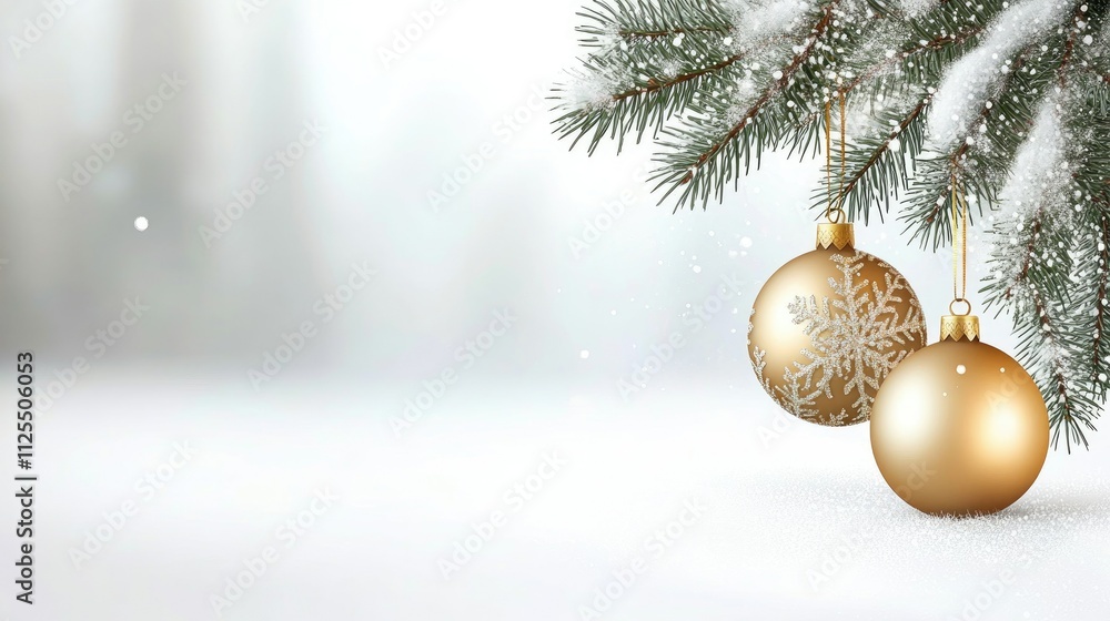 Obraz premium Beautiful Christmas tree background with Christmas tree branches and gold Christmas tree toys