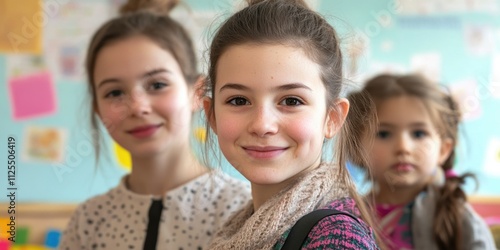 School Girls Smiling and Looking at Camera