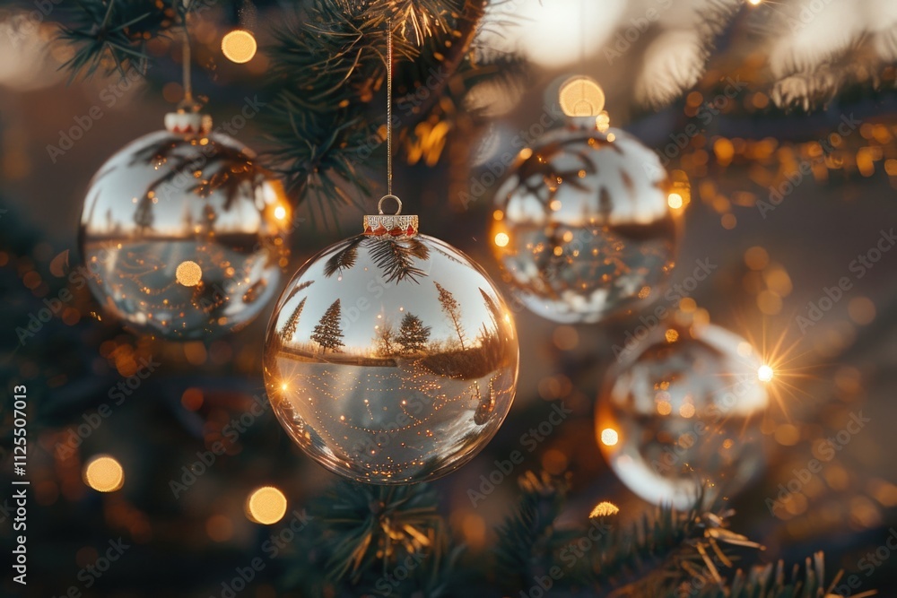 A close-up shot of a Christmas ornament hanging from a tree branch A close-up shot of a Christmas ornament hanging from a tree branch