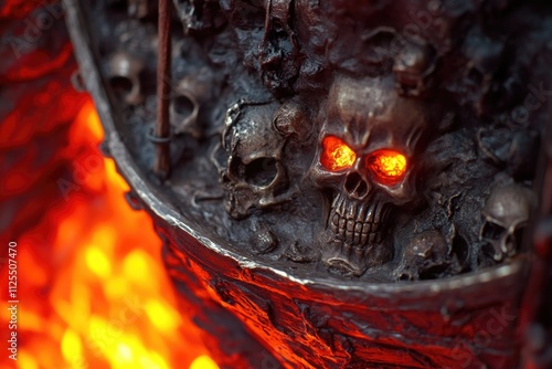 A close-up shot of flames engulfing human skulls photo