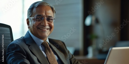 Businessman Sitting at a Desk with a Laptop