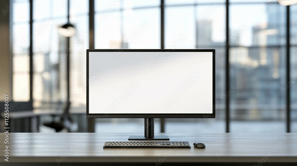 Modern desktop computer setup in a bright office space Modern desktop computer setup in a bright office space