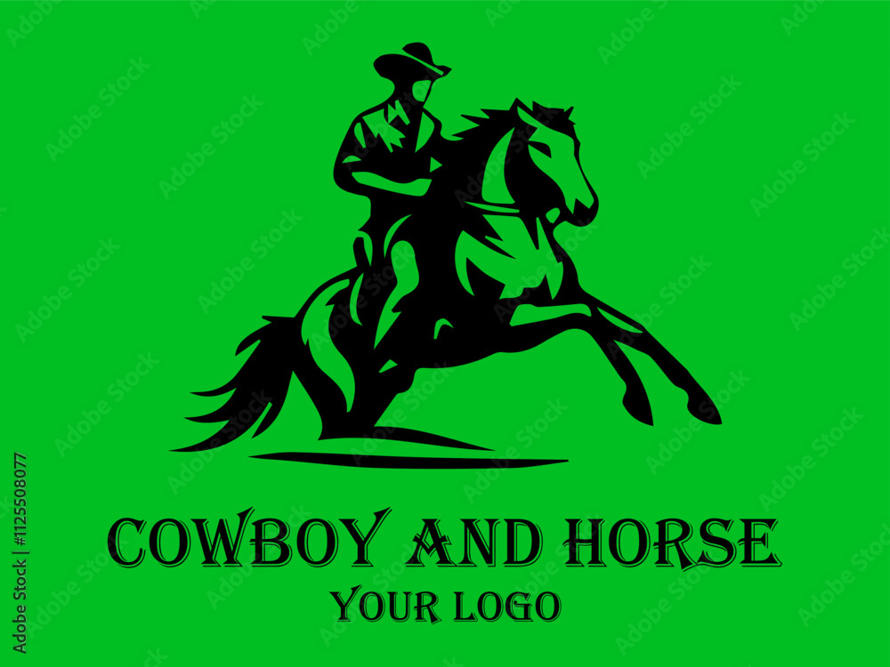 Black cowboy rides fast horse against green background. Suitable for westernthemed designs, posters, and storytelling visuals needing a dynamic element Black cowboy rides fast horse against green background. Suitable for westernthemed designs, posters, and storytelling visuals needing a dynamic element