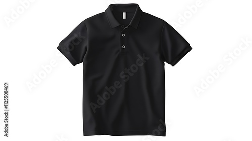 A classic black polo shirt on a solid white background