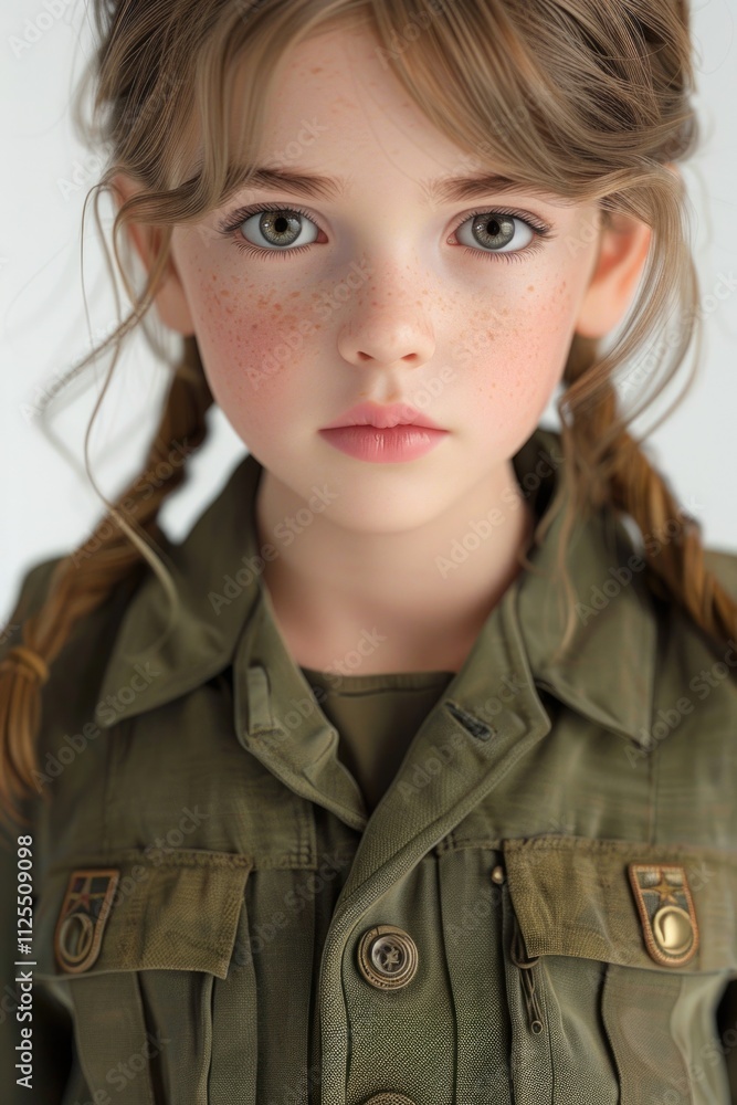 A young girl with freckles on her face, suitable for use in illustrations or as a character model A young girl with freckles on her face, suitable for use in illustrations or as a character model