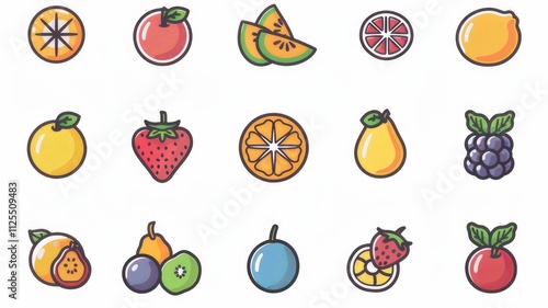 simple primitive flat fruit icons a color set isolated on a white background