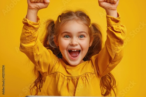 A young child celebrating or reacting with joy