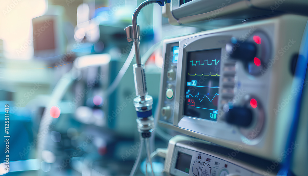 Modern equipment in operating room. Medical devices for neurosurgery. Background. Operating theatre. Selective focus Modern equipment in operating room. Medical devices for neurosurgery. Background. Operating theatre. Selective focus