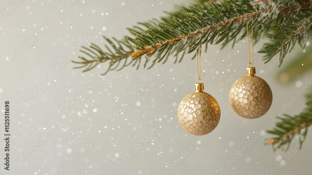 Beautiful Christmas tree background with Christmas tree branches and gold Christmas tree toys Beautiful Christmas tree background with Christmas tree branches and gold Christmas tree toys