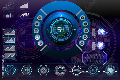 Digital dashboard displaying data visualization and navigation indicators with futuristic design elements.