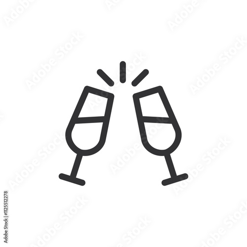 Champagne glass clinking icon Vector logo outline