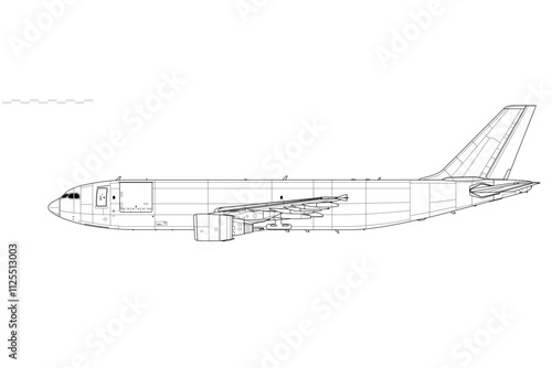 Airbus A300-600F Freighter. Vector drawing of cargo aircraft. Side view. Image for illustration and infographics.