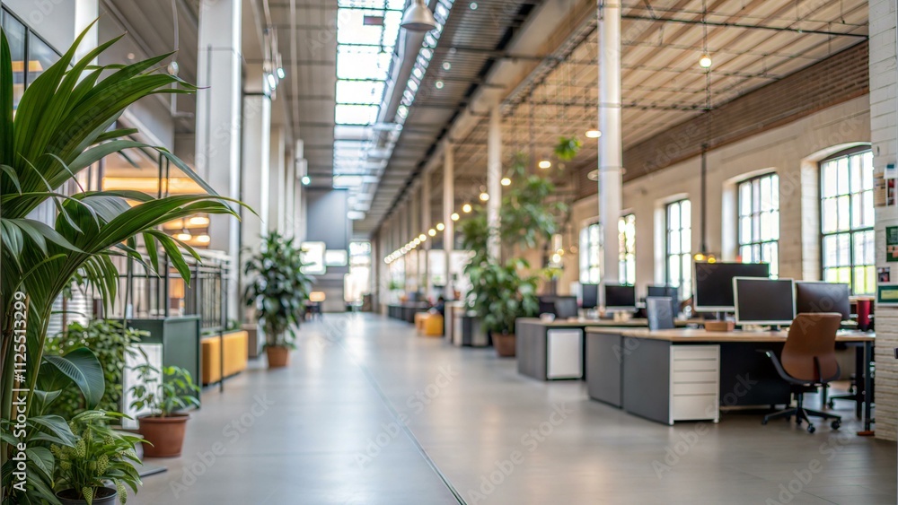 blurred long office hallway glass walls green plants on sides, Clean Professional Contemporary Minimalist blurred long office hallway glass walls green plants on sides, Clean Professional Contemporary Minimalist