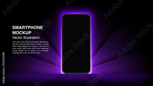 Neon Glow Smartphone with Black Screen: Stunning Mobile Display Designs for Banners, Wallpapers, and Luxury Vouchers. Vector.