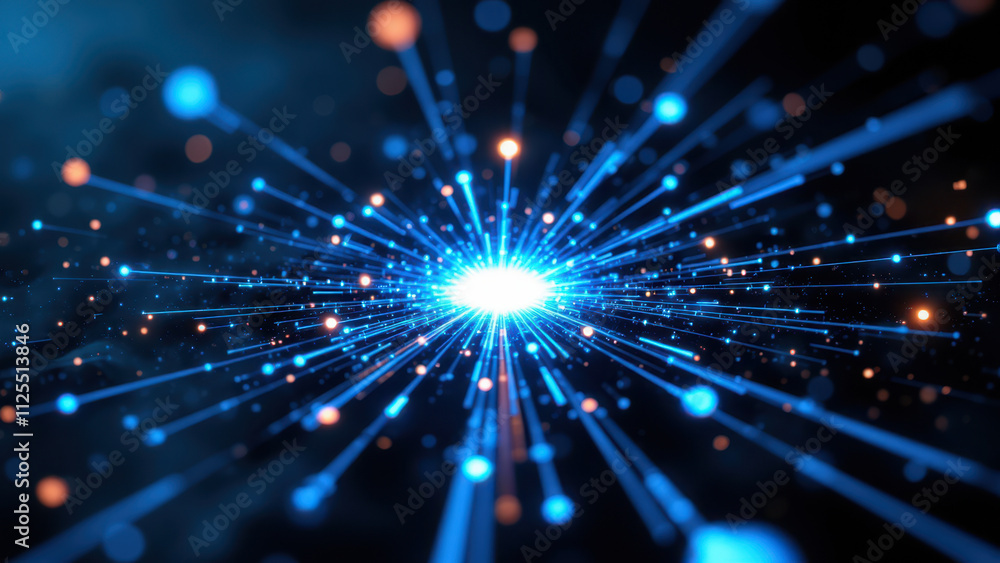 Abstract digital rendering with central focus on a bright blue starburst, indicative of RAG (Retrieval Augmented Generation) technology or computational process. Abstract digital rendering with central focus on a bright blue starburst, indicative of RAG (Retrieval Augmented Generation) technology or computational process.