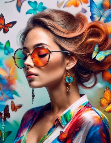 Images created with artificial intelligence, consisting of butterflies and portraits of people with butterflies