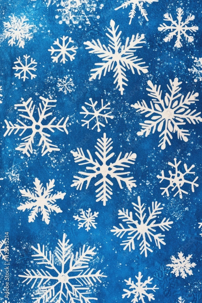 Close-up of delicate snowflakes against a bright blue background, perfect for winter or nature-themed designs Close-up of delicate snowflakes against a bright blue background, perfect for winter or nature-themed designs