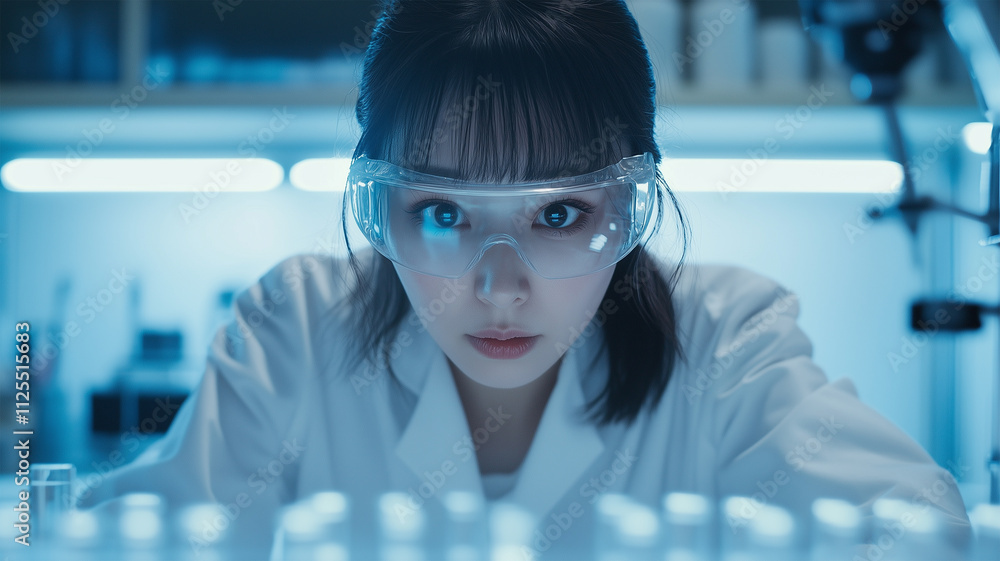 実験に集中する日本人女性科学者 実験に集中する日本人女性科学者