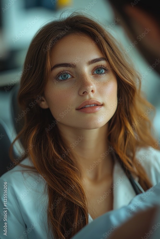 A woman with vibrant red locks gazes at a man, possibly in a romantic or intimate moment A woman with vibrant red locks gazes at a man, possibly in a romantic or intimate moment