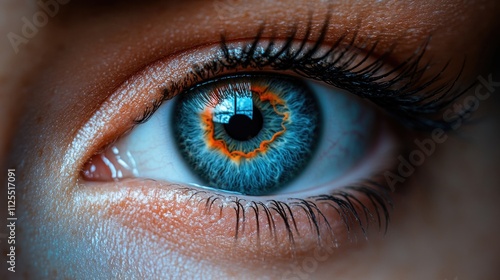 A detailed shot of a human eye with blue iris, ideal for use in medical or scientific contexts