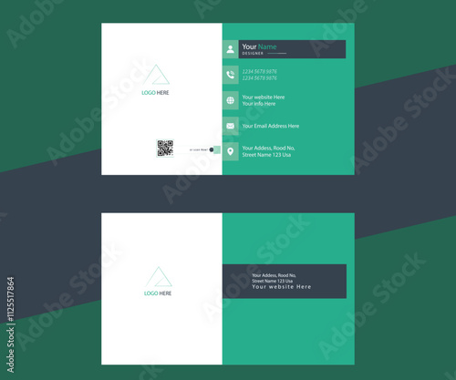 Business card design template, vector and illustration with green and kay black coler and minimalist presentation? photo