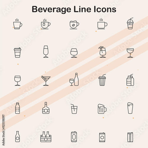 Line icons of beverages and drink-related items