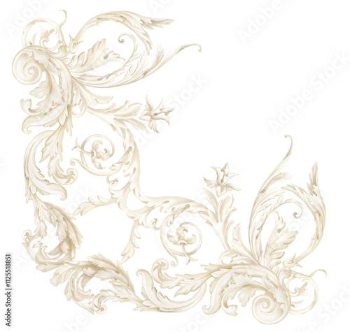 Elegant Watercolor Frames, Baroque Victorian Borders, Hand-Painted Ornamental Beige Designs