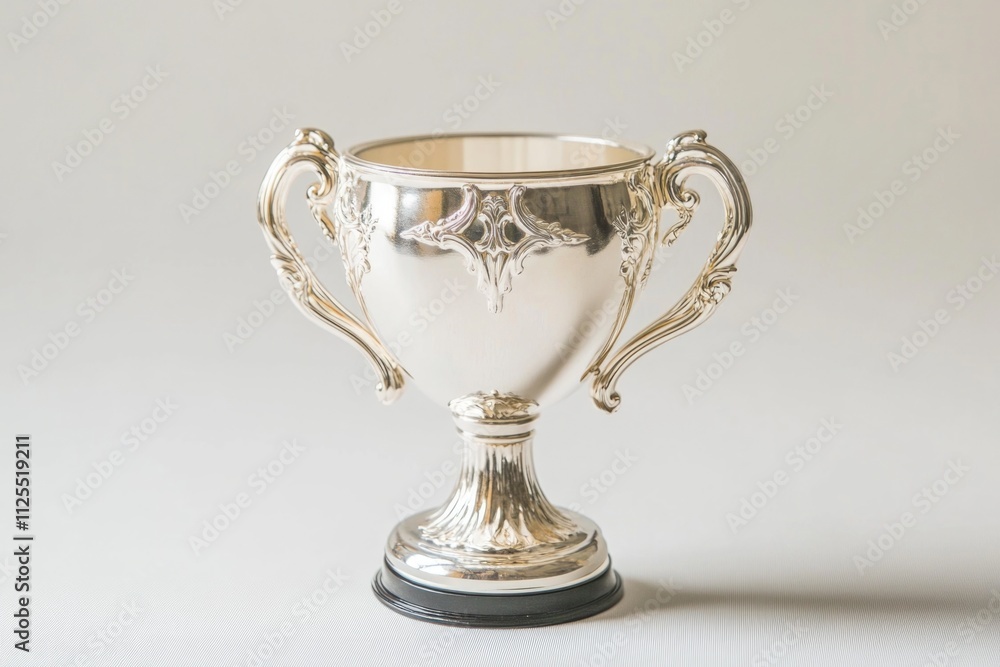 A silver trophy sits atop a table, ready to be claimed A silver trophy sits atop a table, ready to be claimed