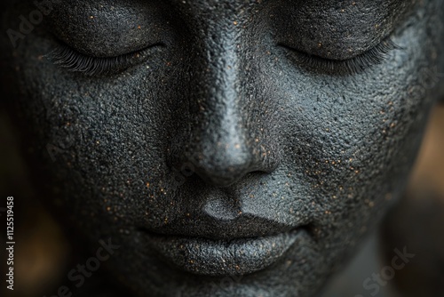 A detailed view of a person's facial features in a statuesque form