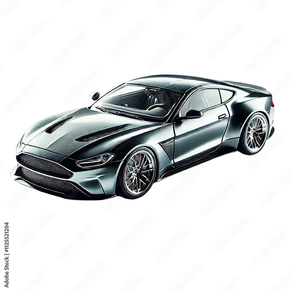 PNG of Sleek gray sports car model showcasing modern design and elegance on transparent background PNG of Sleek gray sports car model showcasing modern design and elegance on transparent background