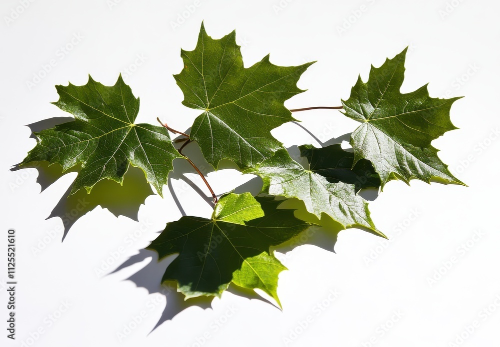 A Cluster of Vibrant Green Maple Leaves Displaying Texture and Light on a Clean White Background for Nature and Botanical Photography Projects A Cluster of Vibrant Green Maple Leaves Displaying Texture and Light on a Clean White Background for Nature and Botanical Photography Projects