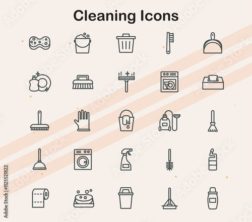 Icons depicting cleaning tools and household items