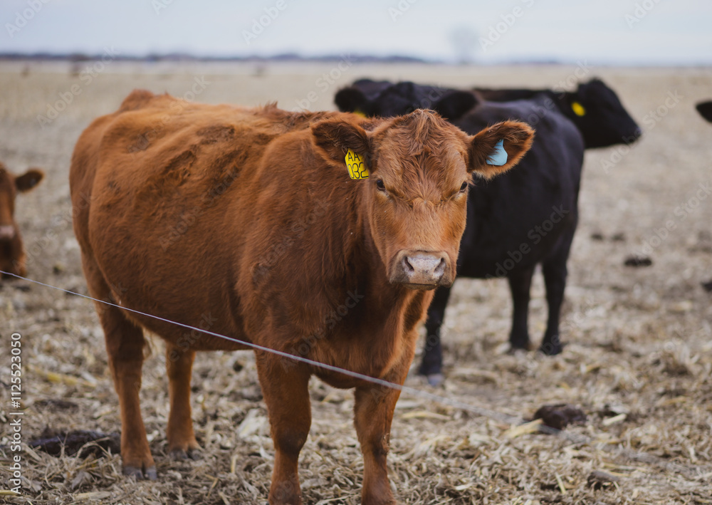 Red angus cow in pasture in rural Kansas Red angus cow in pasture in rural Kansas